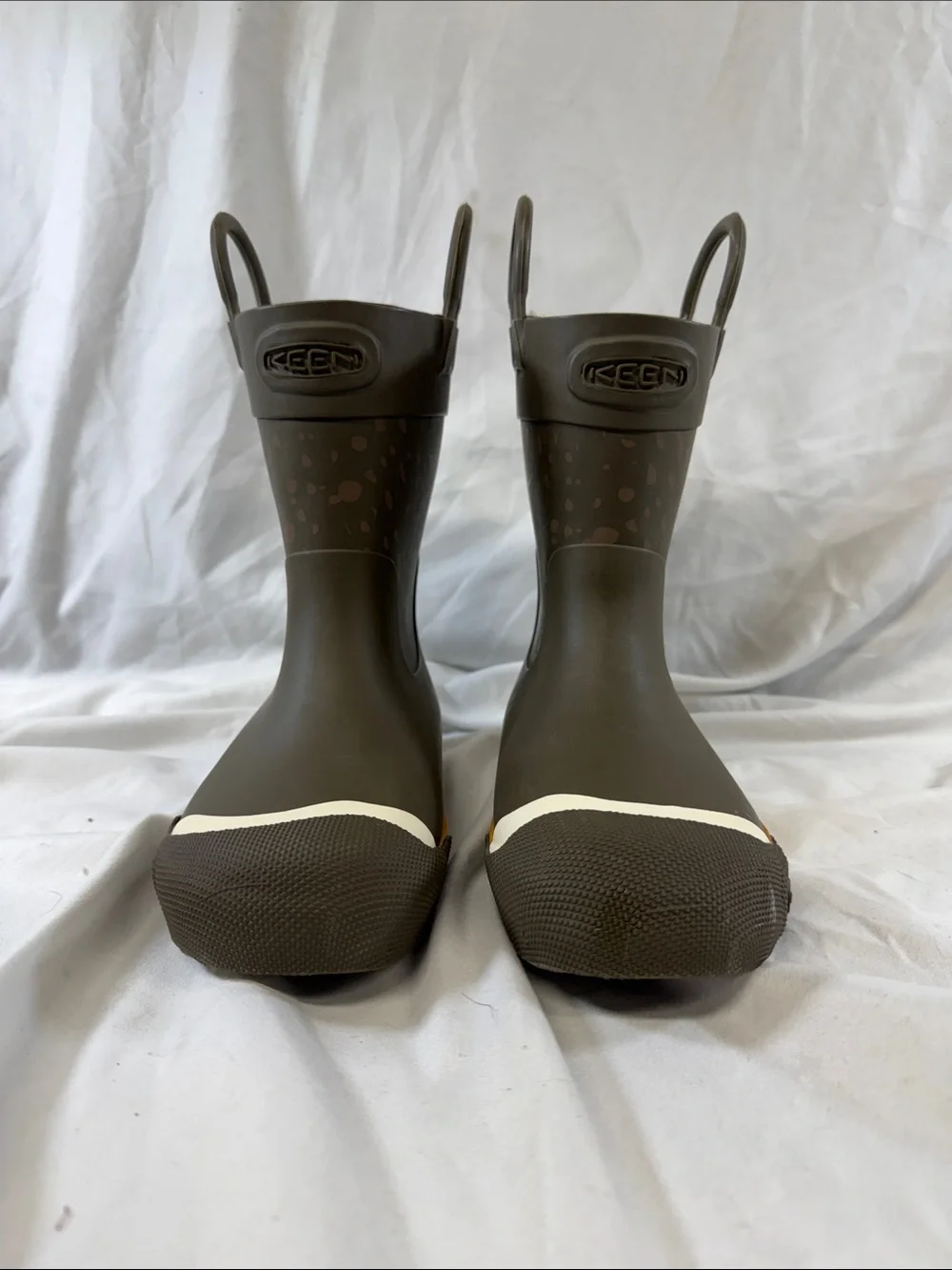 Keen Kids Brown Rain Boots with Yellow Cat Accent